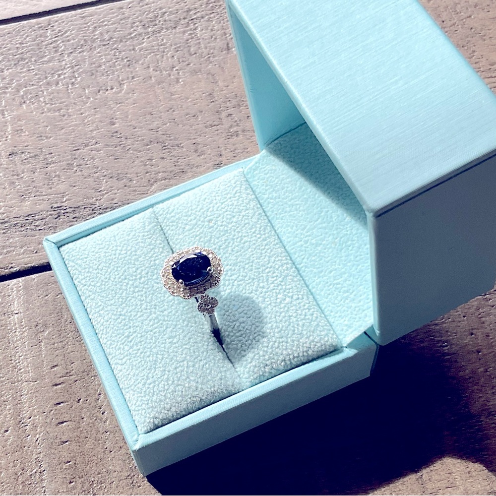 Oval Cut Blue Sapphire Ring 14k White Gold